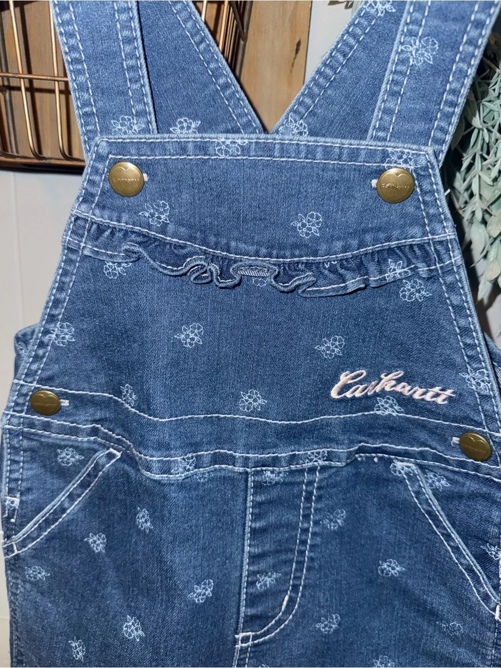 Carhartt Dark Blue Denim Kids' Floral Print Overalls